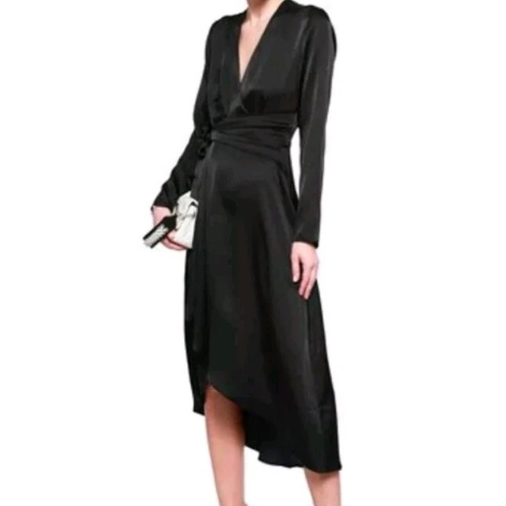 Equipment NWT Adisa Womens Satin V-Neck Wrap Dress Black Asymmetrical Hem Size 2 - Picture 2 of 10